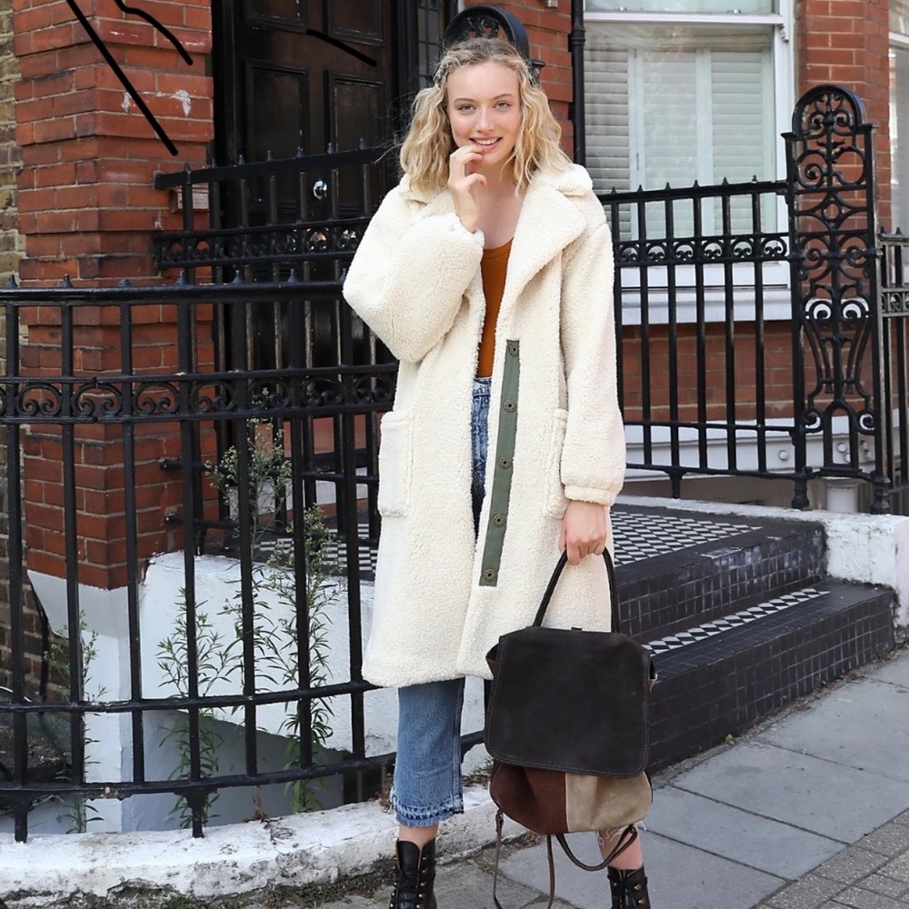 Free People Tessa Teddy Fuzzy Long Midi Long Coat Small